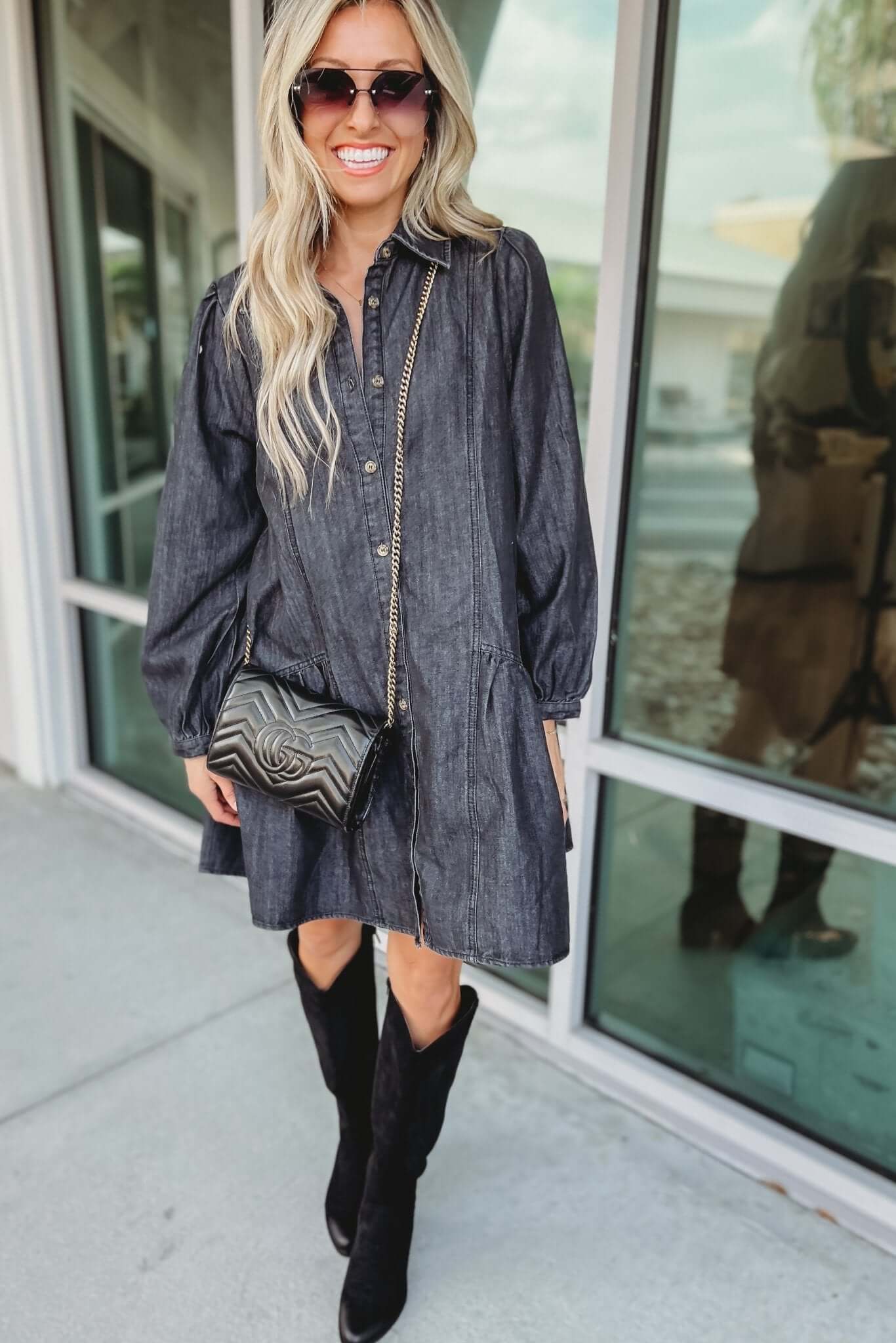 Premium Sing That Song Denim Ruffled Mini Dress - Effortless Style