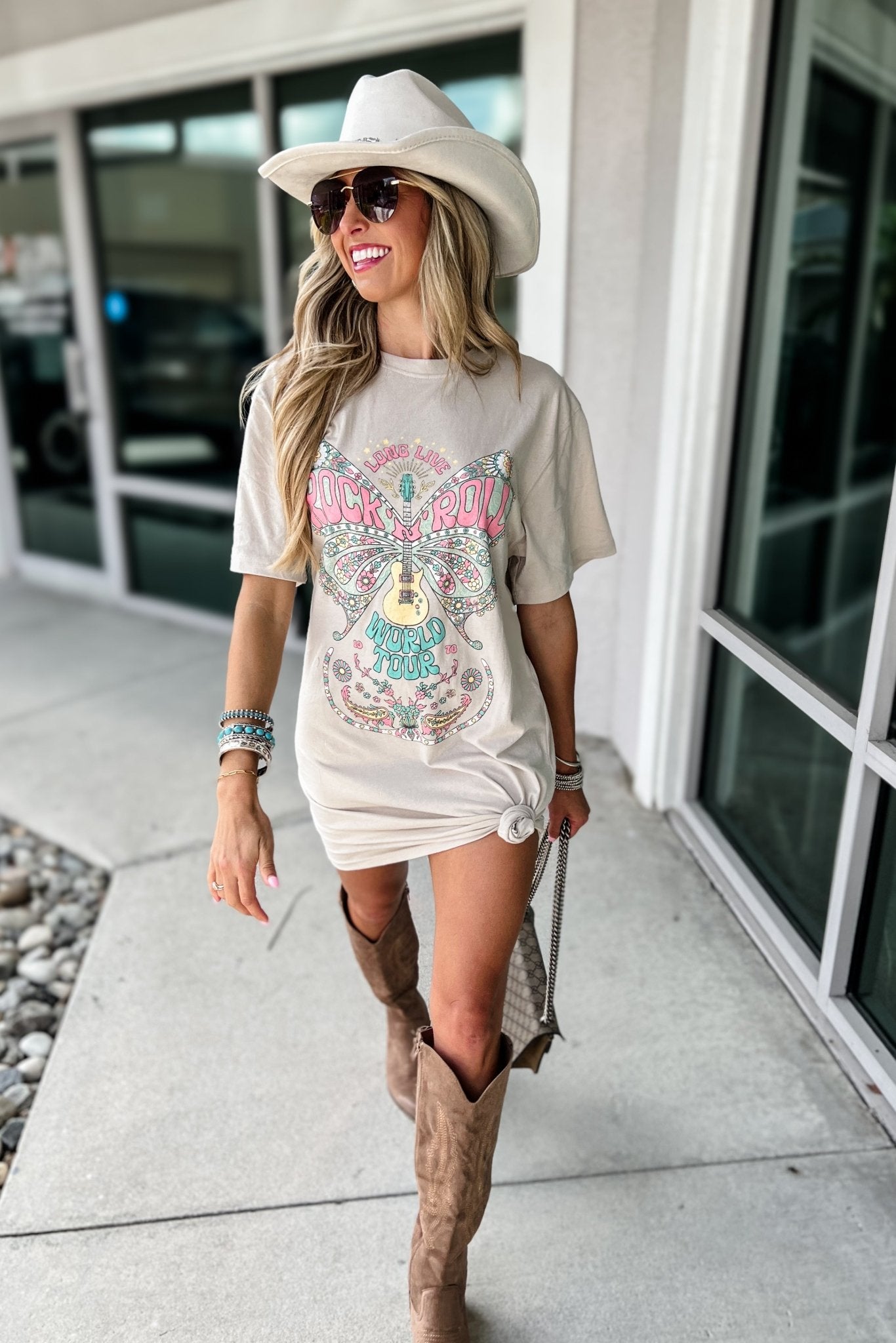 Ultimate Rock N Roll Stone Butterfly Graphic Shirt Dress