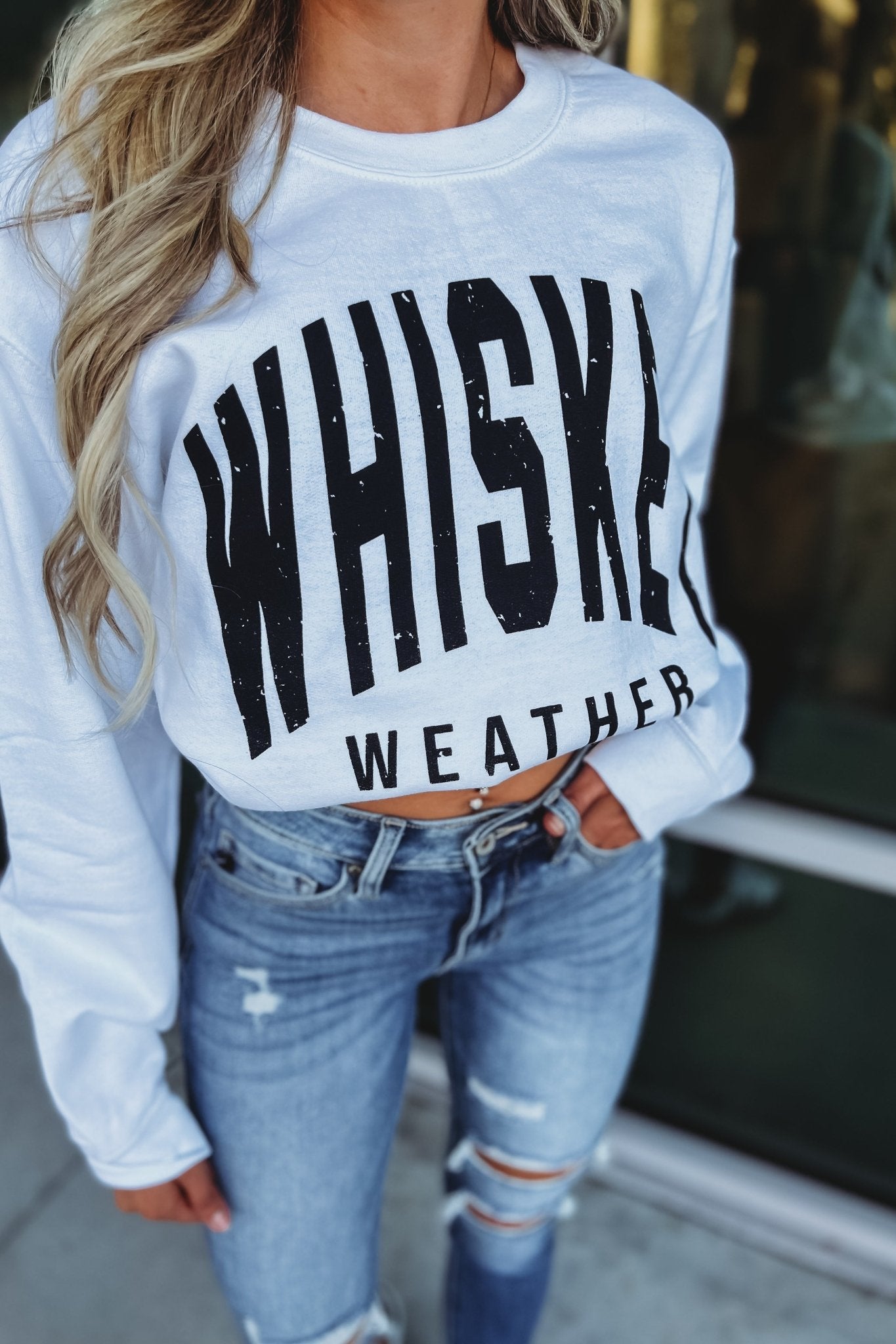 Premium Whiskey Weather WHITE Cozy Graphic Sweatshirt