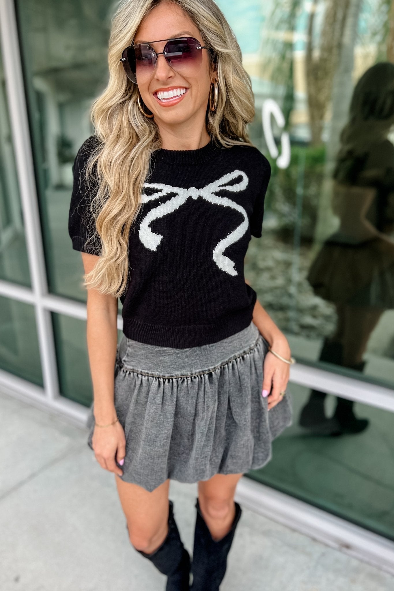 Premium Bella Bow Knit Black Top - Ultimate Chic Style