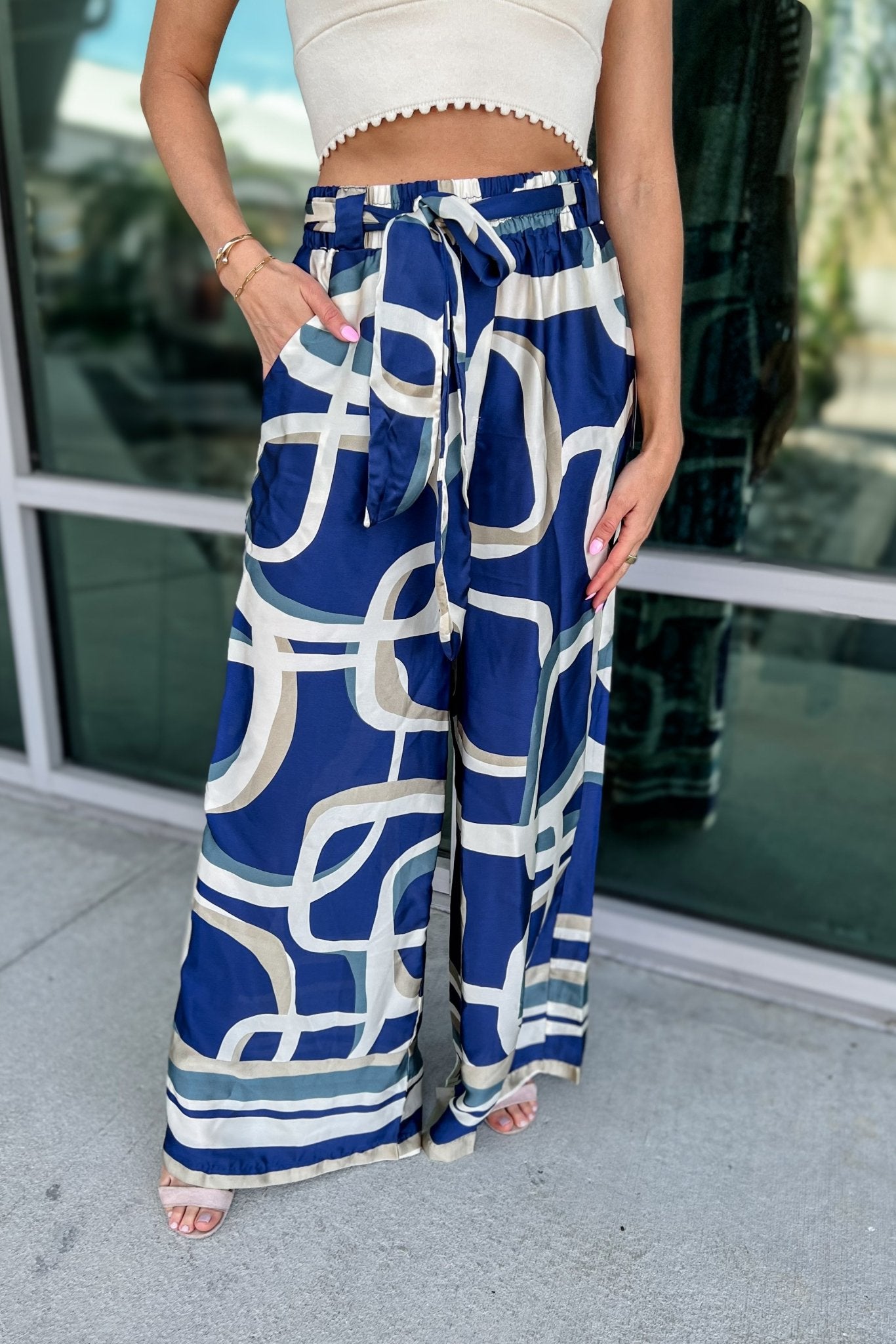 Premium Blue Abstract Silky Wide Leg Pants - Ultimate Comfort & Style