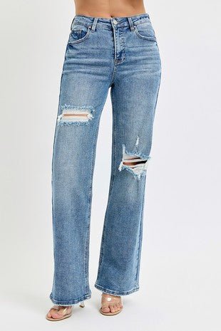 Premium RISEN Stella High Rise Wide Leg Distressed Jeans - Upgrade Your Style