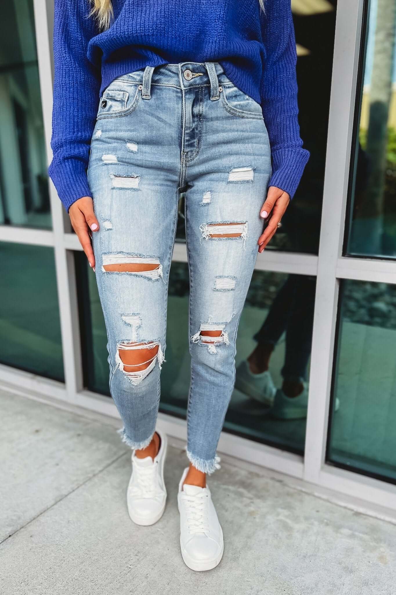 KANCAN Premium Cropped Skinny Jeans - Unfinished Business Sharkbite