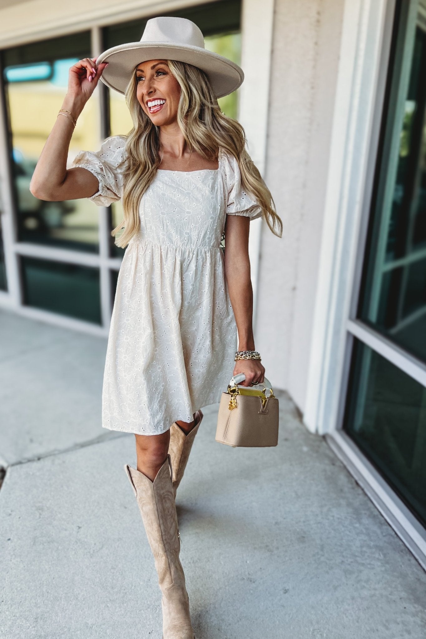 Premium Ivory Meadow Eyelet Puff Sleeve Dress - Ultimate Elegance