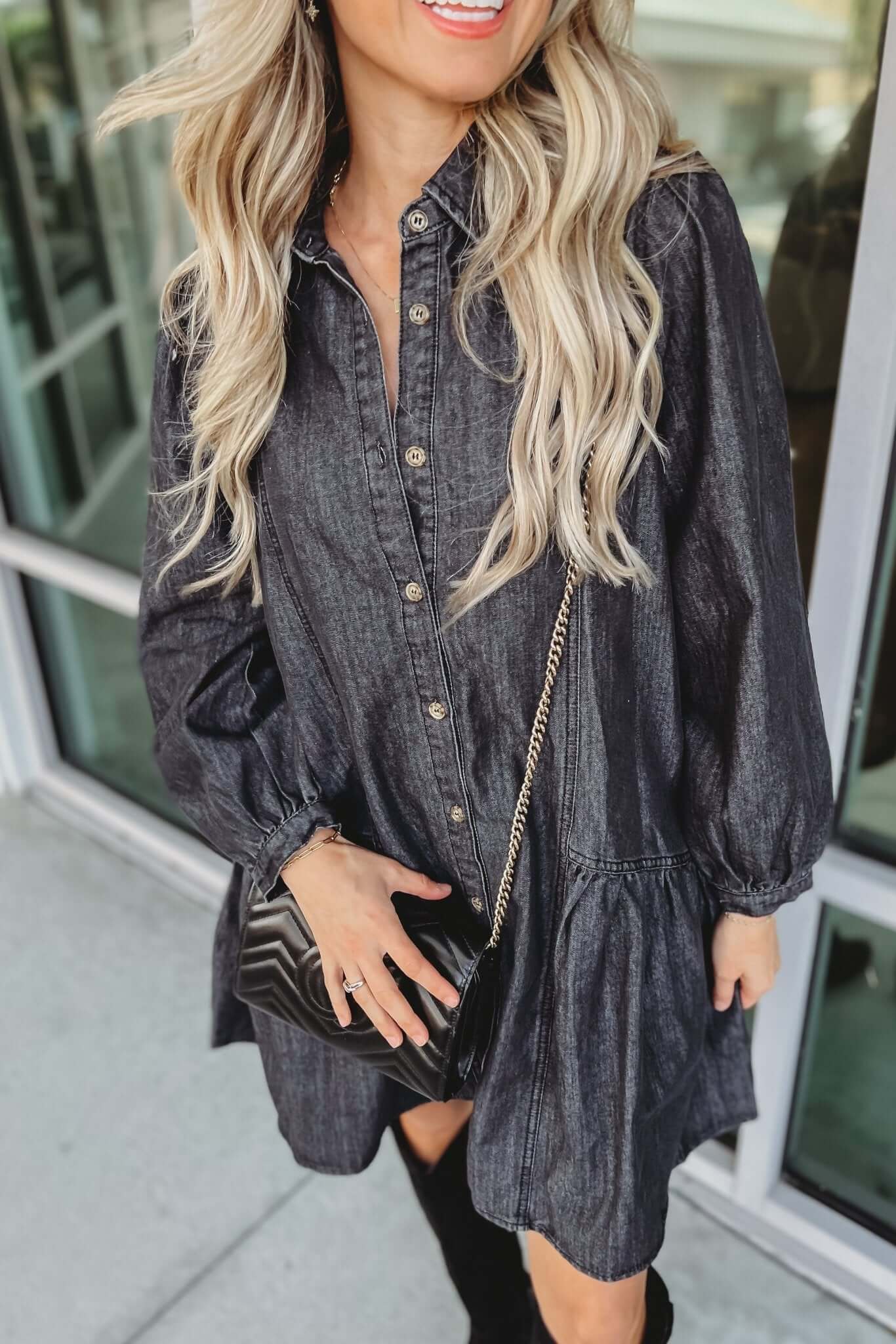 Premium Sing That Song Denim Ruffled Mini Dress - Effortless Style