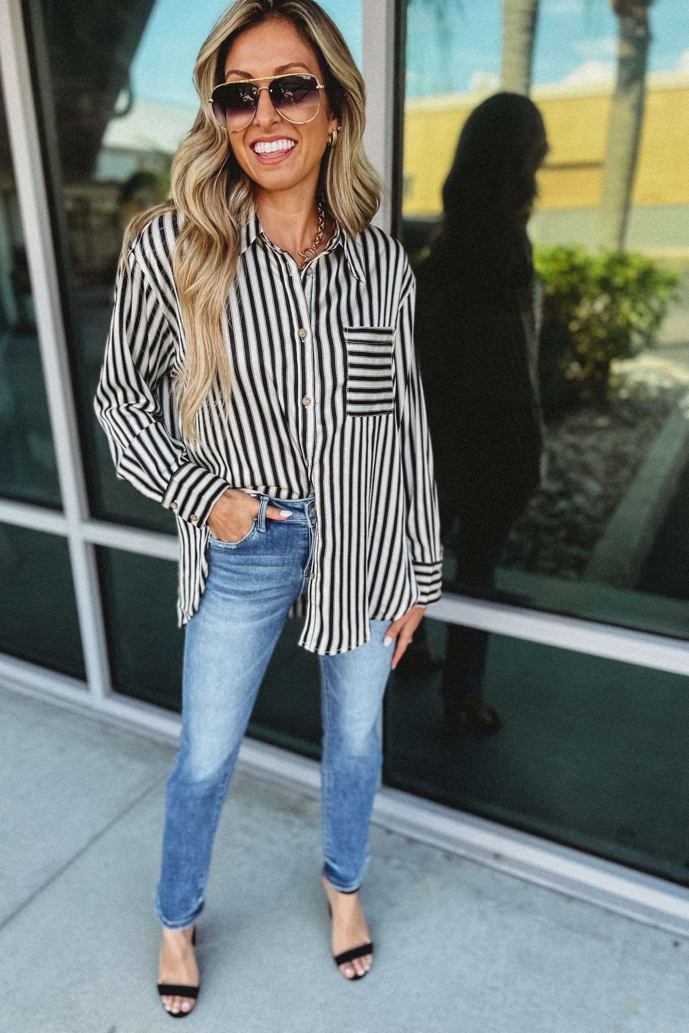 Premium Satin Striped Button-Down Top for Women