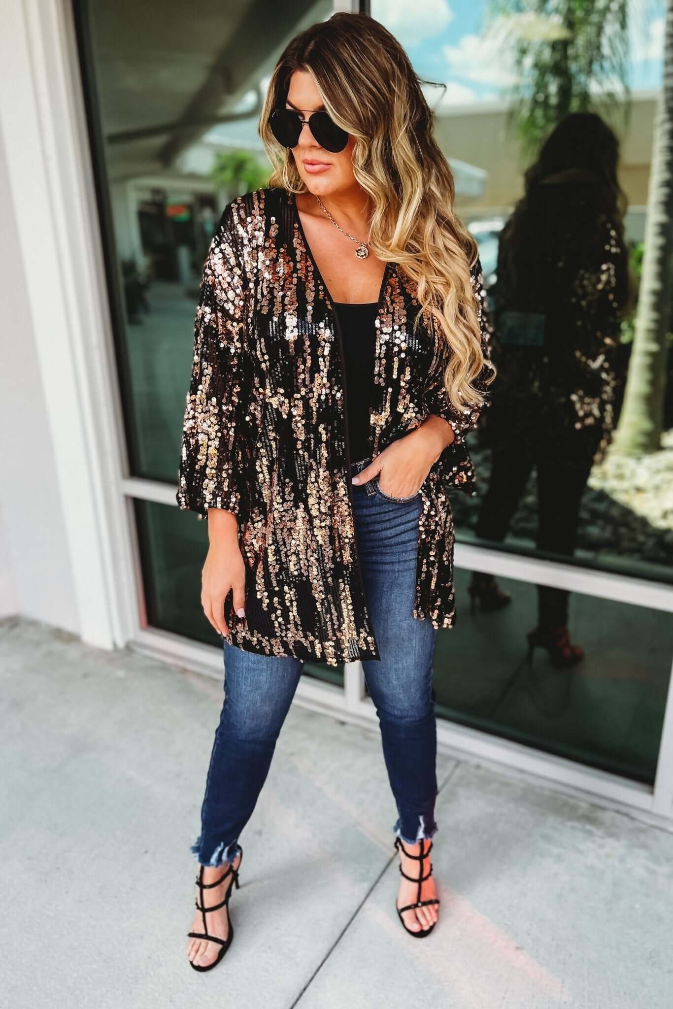 Premium Black Sequin Rockstar Cardigan - Ultimate Party Glam
