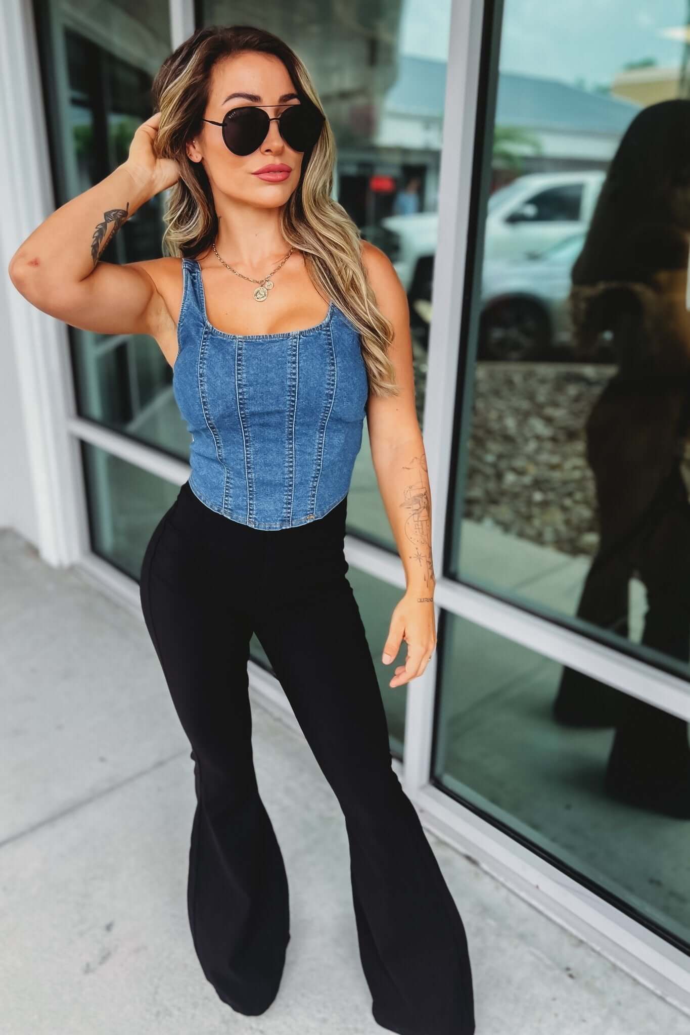 Premium Stretch Denim Crop Top