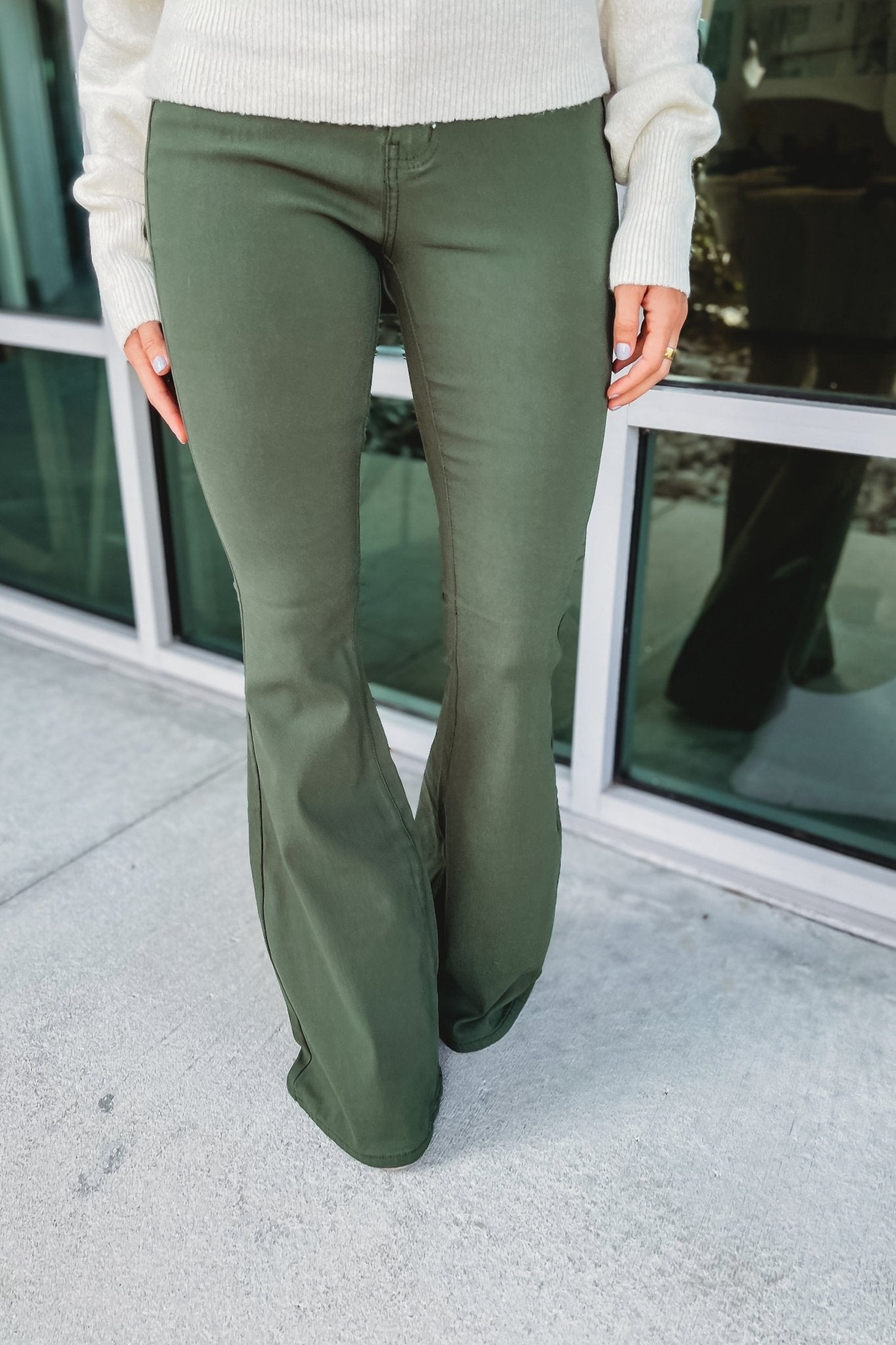 Premium Olive Disco Nights Stretchy Flares - Size XL