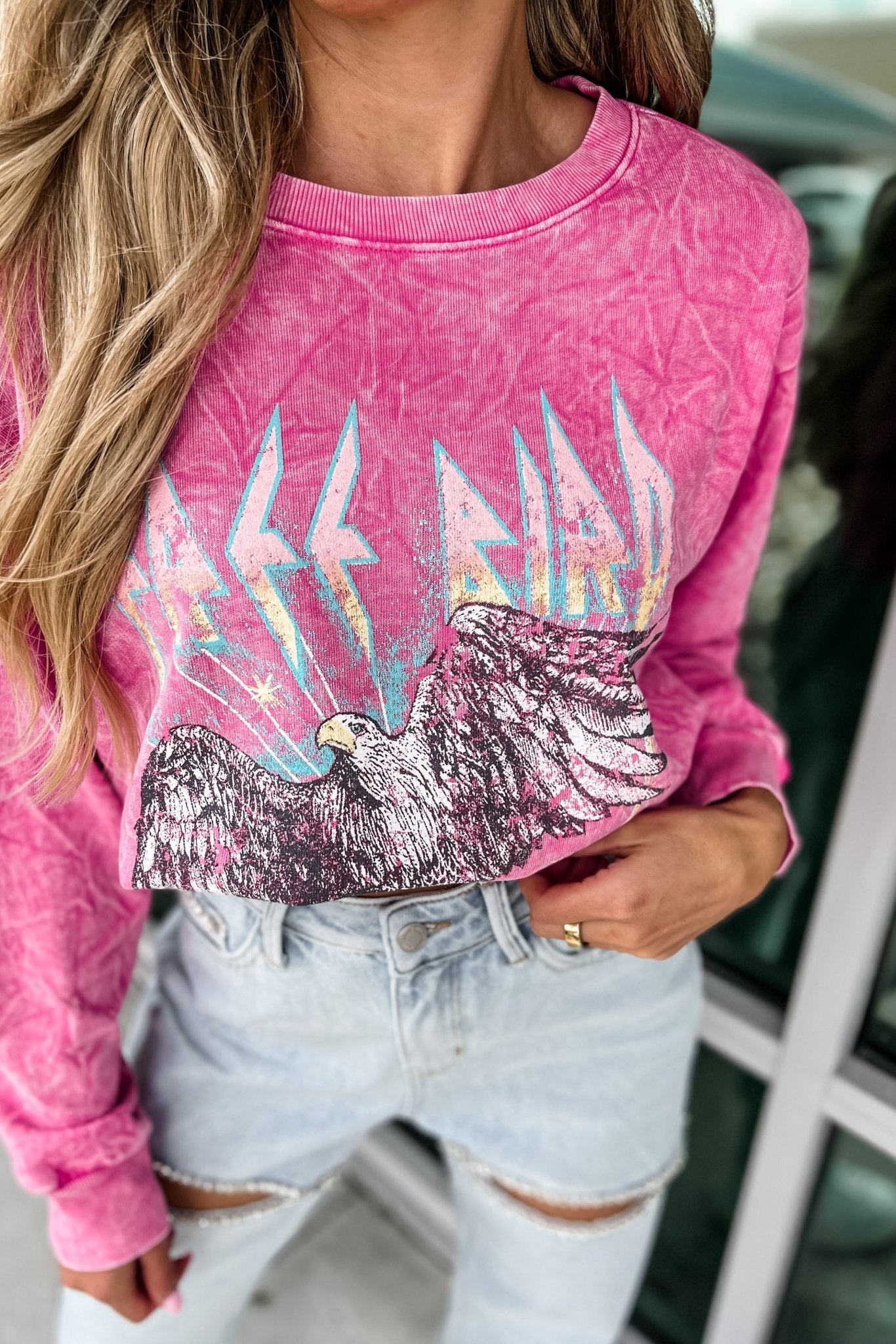 Premium Free Bird Vintage Mineral Washed Pink Graphic Sweatshirt