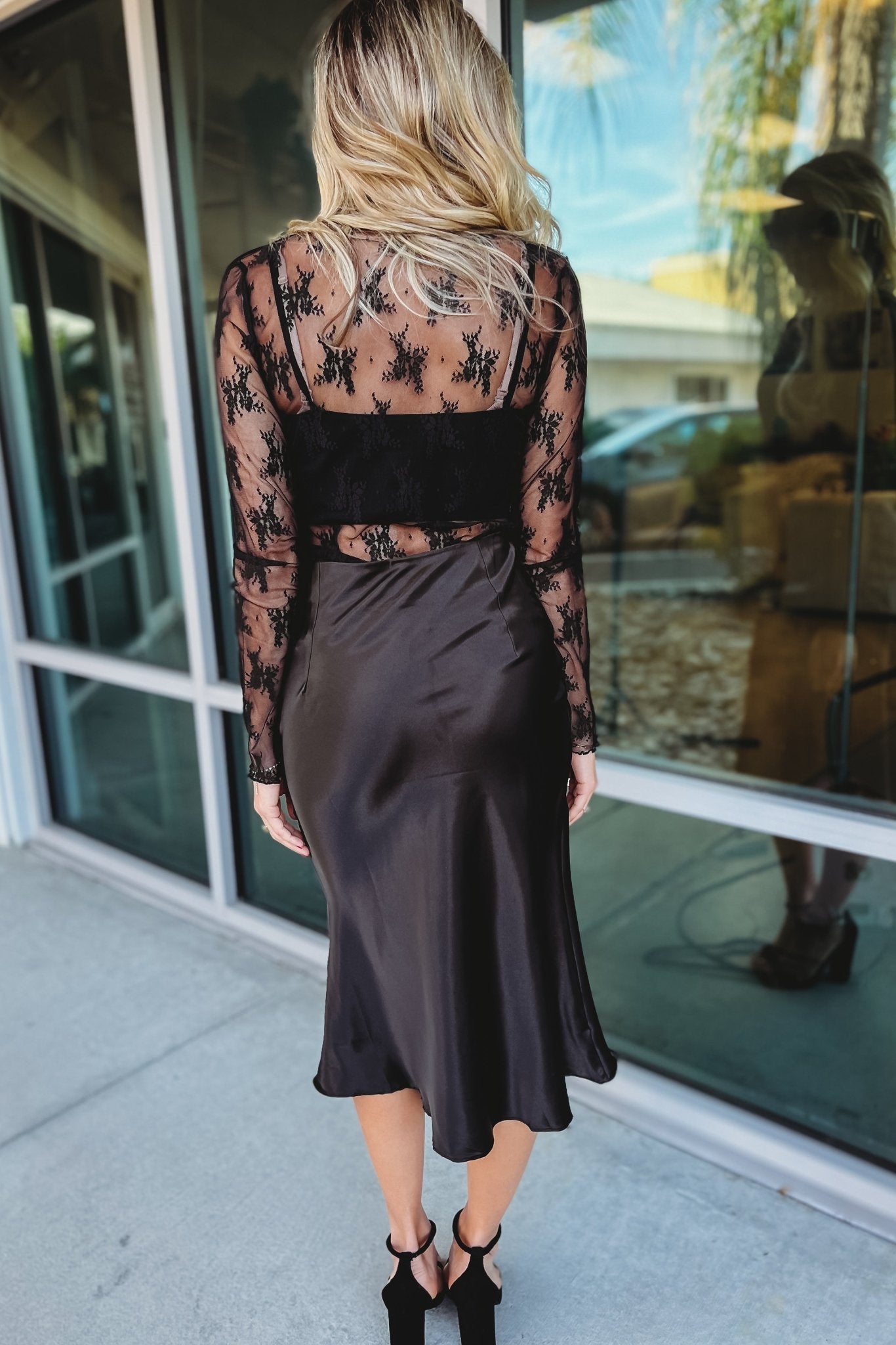 Premium Black Satin Midi Skirt - Ultimate Elegance