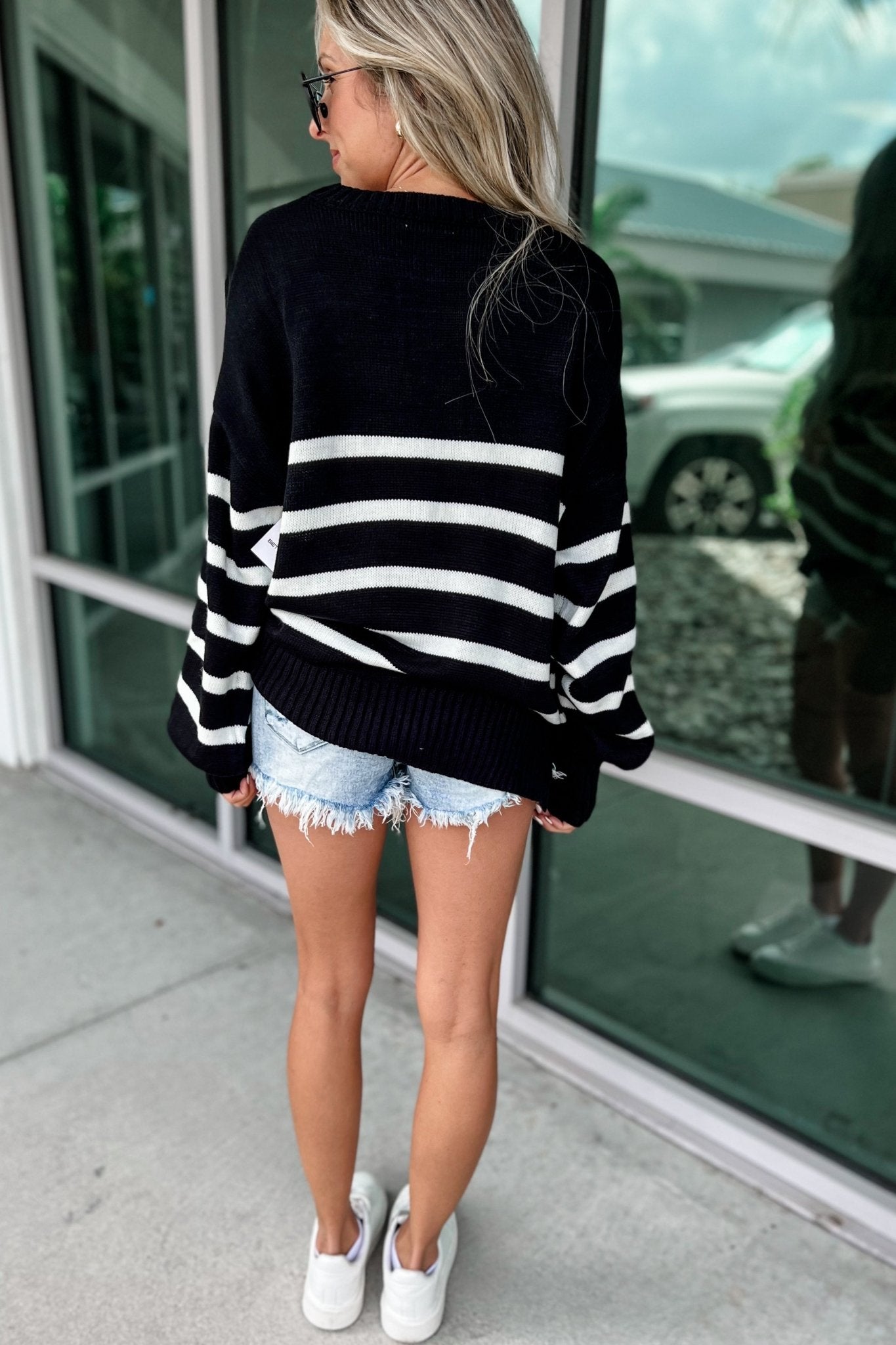 Premium Coastal Stripes BLACK Oversized Sweater - Ultimate Fall Essential