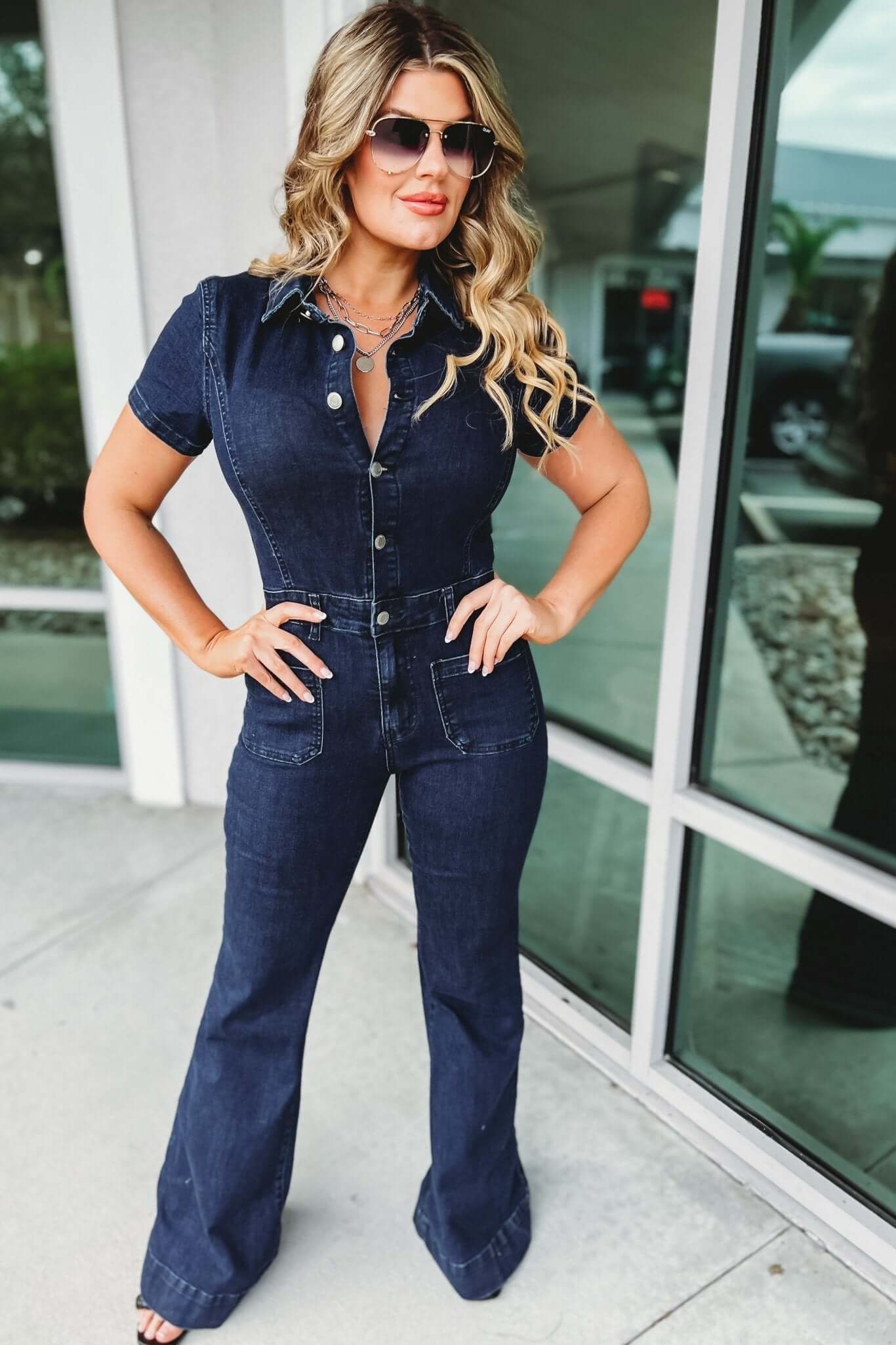 The Ultimate Kelly Denim Flare Jumpsuit - Premium Stretch Fit