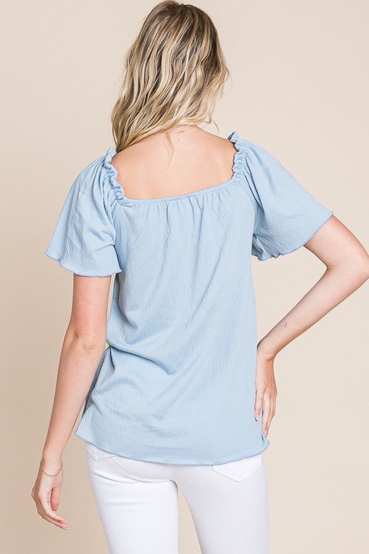 Premium Breezy Charm Blue Smocked Top - Ultimate Comfort & Style