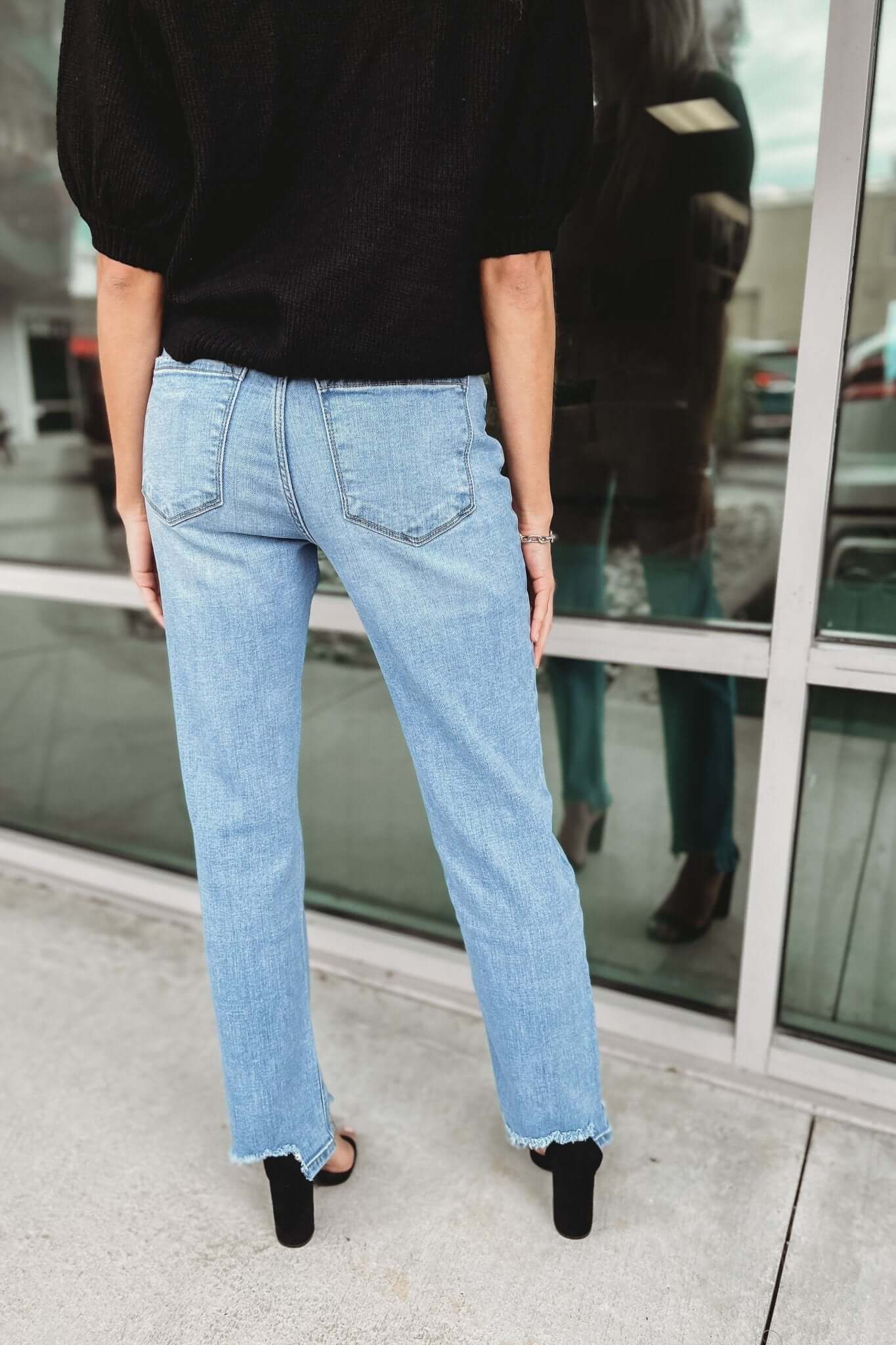 Premium Kancan Bridget High Rise Straight Leg Jeans with Sharkbite Hem