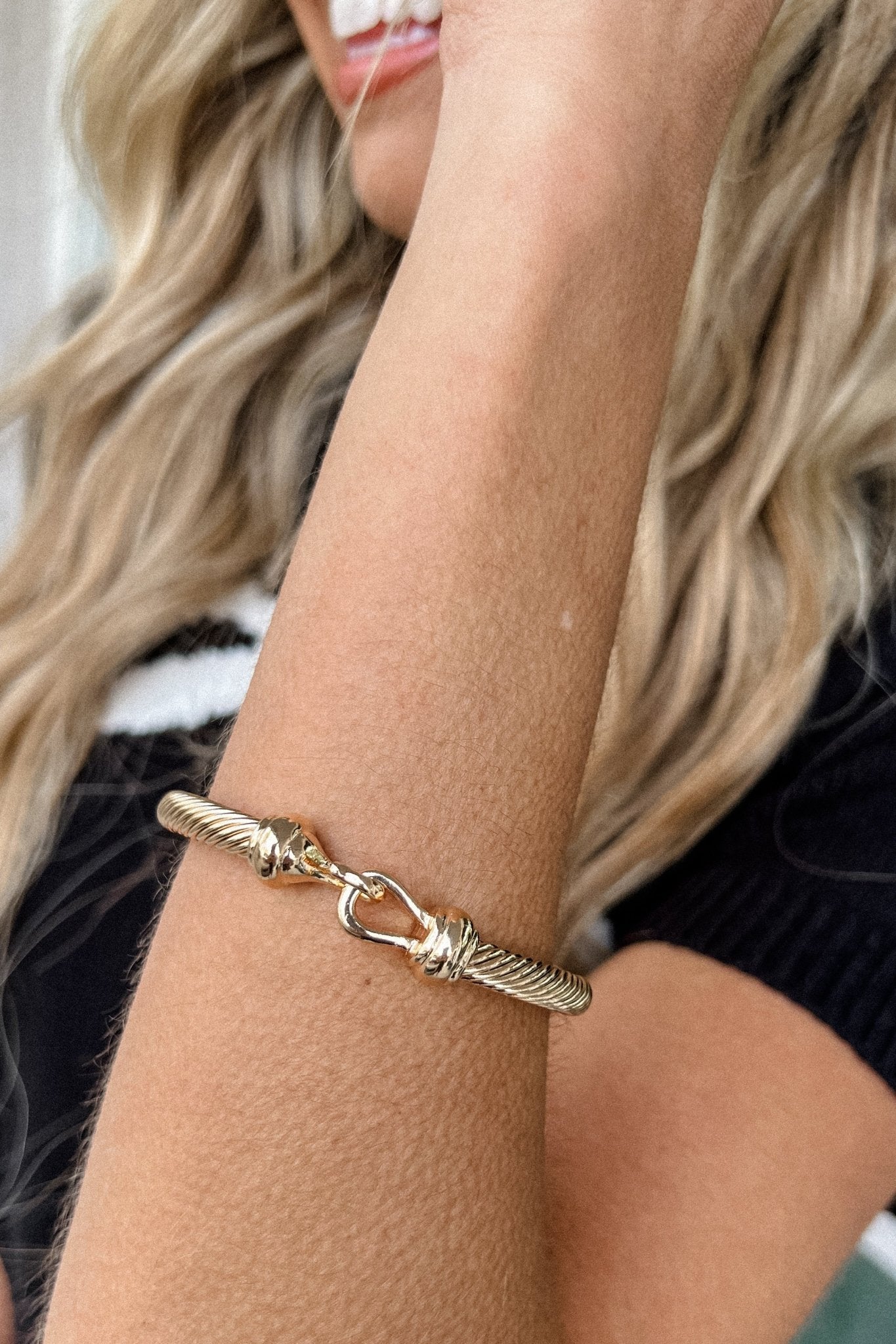 Premium Rope Texture Silver & Gold Hook Clasp Bangle Bracelet