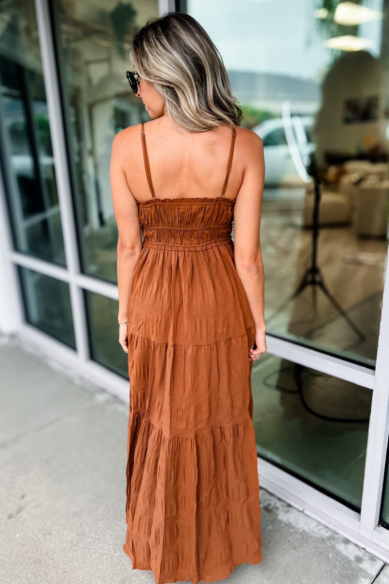 Elegant Crinkle Textured Front Tie Maxi Dress
